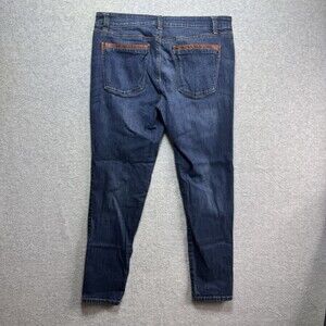 White House Black Market Skimmer Jeans Size 8 Leather Trim Denim Dark Blue WHBM
